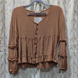 Women's Brown Button-Up Top